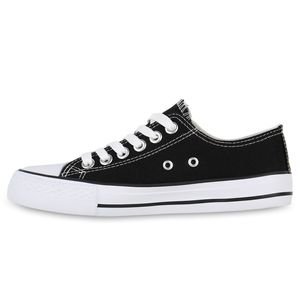 VAN HILL Damskie Trampki Niskie Sznurowane Wygodne Materiałowe Buty Casualowe 841314, Kolor: Czarny Biały, Rozmiar: 38