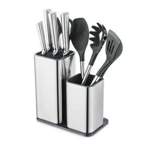 2In1 Messerhalter Edelstahl Messerblock Besteckbox  Set Küche Aufbewahrung Schere Organizer Messerständer ohne Messer (Schwarz)