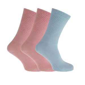 Damen Extra breite Komfort Fit Diabetiker Socken (3 Paar) W472 (37-42 EU) (Pink/Blau)