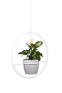 Blumentopf hängend Hängepflanzenhalter für  Decken Raumdekoration moderner Blumenkasten für Pflanzen mit Haken und Kettenverlängerung Weiß 50x50 cm