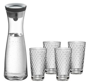 WMF Basic Gläser-Set 5-teilig, Karaffe mit 4 Gläser 250ml, Glaskaraffe mit CloseUp-Verschluss, Glas, Silikon, spülmaschinengeeignet