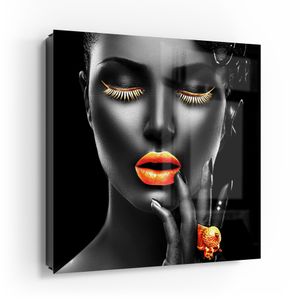 DEQORI Schlüsselkasten Glasfront schwarz rechts 30x30 cm 'Frau mit Gold Make-Up' Box