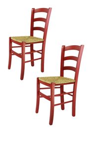 t m c s Tommychairs - 2er Set Stühle VENEZIA für Küche und Esszimmer, robuste Struktur aus Buchenholz in Anilinfarbe Rot und Sitzfläche aus Stroh