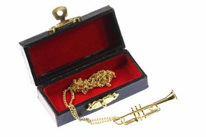 MiniblingsTrompeten Halskette 60cm Orchester Trompeterin Jazz vergoldet + Box