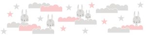 Lovely Kids selbstklebende Kinderzimmer Bordüre Dreamy Bunny rosa grau weiß 5,00 m x 0,155 m