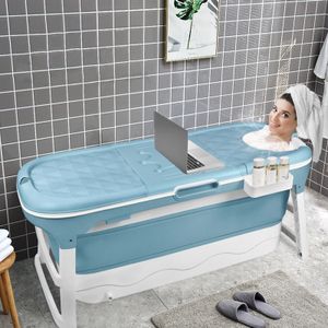 XMTECH Faltbare Badewanne für Kinder & Erwachsene 128x60x53cm Große Mobile Badewanne mit Abnehmbarer Bezug Tragbare Badewanne für Dusche