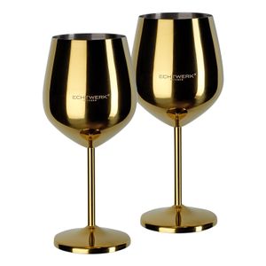 Echtwerk Weinglaser bruchsichere Weingläser/Weinkelche aus Edelstahl  2tlg, 21x 7,3cm, 0,5L, Farbe:Gold