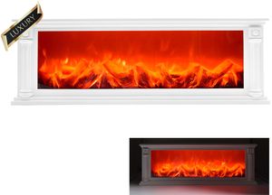 Luxus LED Wandkamin Tischkamin Elektrokamin mit realistischer Flammensimulation Kaminfeuer Feuersimulation im Barockstil Weiß