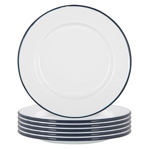 Argon Ta Weißes Emaille-Dinner Plates - Stahl Outdoor-Camping-Geschirr Geschirr - 25,5 cm - Navy - Packung mit 6