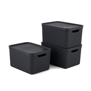 3er Set Deko Box mit Deckel DIN A4 JIVE, Farbe:Holzkohle schwarz gedeckt