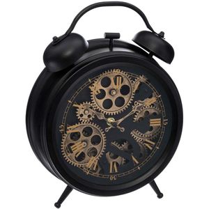 Uhr mit Wecker und sichtbarem Mechanismus, leise, Farbe schwarz - Atmosphera