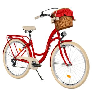 Milord Komfort Fahrrad Mit Weidenkorb Damenfahrrad, 28 Zoll, Rot, 7 Gang Shimano