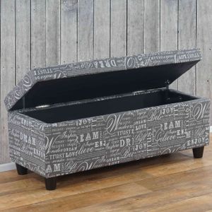 Aufbewahrungs-Truhe Kriens, Sitzbank Bank, Stoff/Textil, 45x114x45cm MVG-  Schriftzug, grau