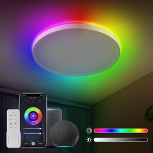 24W Smart WiFi RGB LED Deckenleuchte Dimmbar Deckenlampe Wohnzimmer Flur Lampe mit Fernbedienung