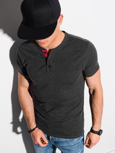 Ombre Herren-T-Shirt mit Knopfleiste, klassisch, Baumwolle, T-Shirt, mit Knöpfen, sportlich, schmale Passform, 5 Farben, S-XXL Schwarz XL