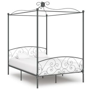 NEW 2022 - Schlafzimmerbett Himmelbett-Gestell Grau Metall 140 x 200 cm| Klassische Betten mit Lattenrost