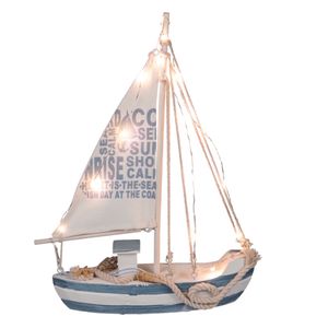 Out Of The Blue Deko Maritim Holz Segelschiff 28 cm mit Beleuchtung 13 LED Shabby Segelboot Meer