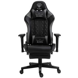 Gaming Stuhl Chair Racing mit Fußstütze und ergonomsichen 4D-Armlehnen, Farbe:Schwarz/Grau