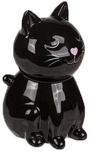 Spardose Sparbüchse Keramik Katze schwarz/weiss mit Schloss ca 16 cm 