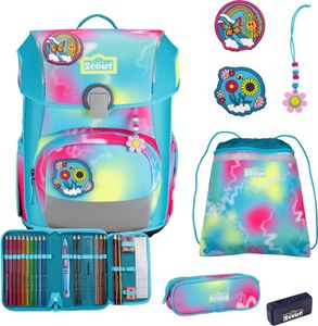 Scout Schulranzen Safety Light Neo Set 4-teilig Happy Rainbow türkis