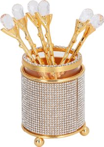 6pcs Kaffeelöffel Set mit Halter Zinklegungsgold Gold Dessert Mini -Tee zum Rühren von Obst Rühren zu Zuckereiseisen Kuchen