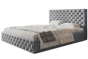 MIAMI SLIMPolsterbett mit Kopfteil - Doppelbett mit Bettkasten - mit Lattenrost aus Metall - 140x200 cm Veloutrestoff Hellgrau