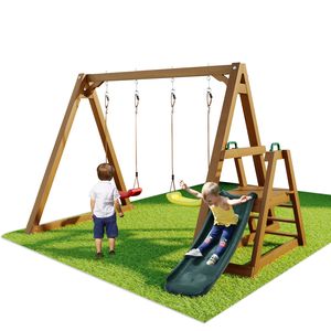 LVHOM 3-in-1-Schaukelset, Doppelschaukel mit Klettergerüst & Rutsche, Schaukelgerüst Doppelschaukel, Gartenschaukel mit Holzgestell, Schaukelgestell