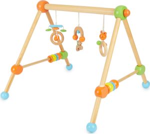 Bieco Spieltrapez | Spielbogen Baby Holz mit Figuren & Kugeln | Spielebogen Holz Baby | Spieltrapez Holz | Baby Mobile Holz | Activity Center Baby Gym | Holzspielzeug Baby | Baby Spielzeug