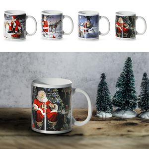 Glühweinbecher Nostalgie 4er Set 275ml Porzellan Tassen Becher Henkeltasse Weihnachtsmann Motivtasse Nikolaus Kaffeetasse Teetasse
