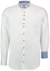 OS Trachten Herren Hemd Langarm Trachtenhemd mit Stehbundkragen Glado, Größe:39/40, Farbe:weiß