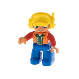 1x Lego Duplo Figur Mann blau Weste orange Augen blau Helm gelb 47394pb231