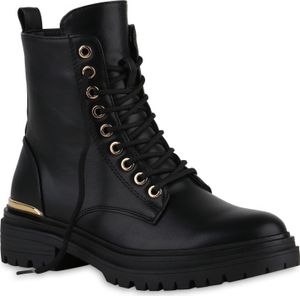 VAN HILL Damen Schnürstiefeletten Stiefeletten Profil-Sohle Schnür-Schuhe 840526, Farbe: Schwarz, Größe: 38