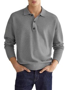 Herren Langarmbluse Sport Vorne Knöpfe Polo Hemd Klassisches Fit Solid Color T-Shirt Komfortabel