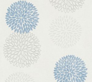 A.S. Création Blumentapete Blooming grafische Tapete Vliestapete mit Glitzereffekt blau grau weiß 10,05 m x 0,53 m