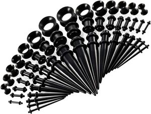 Single and Double Ear Stretching Taper Ear Piercing Plug 1.6 to 10 mm 25 Pairs for Men and Women 3 - 12 mm Acrylic Black,Schwarz
