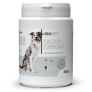 REAVET Calcium Carbonat 250g für Hunde & Katzen – Barf Zusatz Pulver, Calcium Carbonat, Natürliche Rundumversorgung, Ausgewogener Barf- Zusatz Knochen, Muskulatur Gedächtnis & Herzfunktion