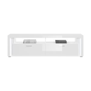 Skylight Sideboard 1 Klaptür, 2 Ablagen mit Licht Hochglanz weiß,Glas grau,weiß.