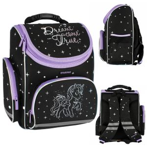 Einhorn holo schwarzer Schulrucksack für Mädchen, 37x32x22cm, gepolstert Einheitsgröße