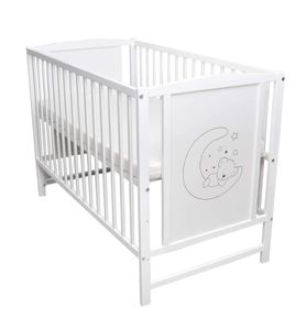 Dedstore-Baby Postel motiv měsíce dětská postel postýlka dětská postýlka 120x60 bílá s matrací lamelový rošt NOVINKA