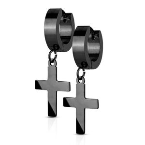 Klappcreolen Creolen Kreuz Anhänger Herren Damen Edelstahl Cross schwarz