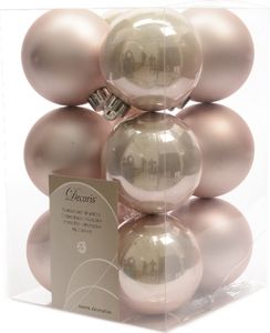 LS-LebenStil 12 Design Weihnachtskugeln 6cm Rosa Rose Set Kunststoff Baumkugel Christbaumkugel Christbaumschmuck Weihnachtsdeko bruchsicher bruchfest