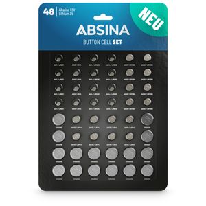 ABSINA 48er Pack Alkaline & Lithium Knopfzellen - AG1 AG3 AG4 AG10 AG13 CR2016 CR2025 CR2032 - Knopfzelle Sortiment 1,5V & 3V