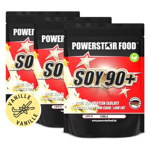 Powerstar SOY 90+ | 3x1kg Soja-Protein-Isolat | Gentechnisch unverändert & GMO-frei | Veganes Eiweiß-Pulver zum Muskelaufbau | Vanilla