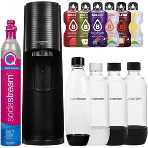 SodaStream Terra Black Wassersprudle zwei schwarze 1L Flaschen + zwei weiße 1L Flaschen + Bolero