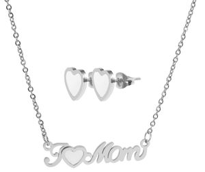 Akzent Schmuckset, Ohrstecker und Halskette, Edelstahl, "I Love Mom"