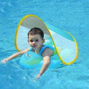 Baby Schwimmring Baby Schwimmen Schwimmtrainer mit abnehmbarem Sonnendach, Kinderboot Schwimmer Schwimmreifen mit Sonnenschutz für Kinder