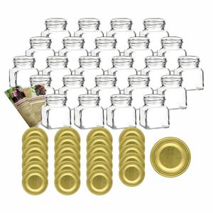 gouveo Einmachgläser 120 ml eckig Schraubverschluss - Vorratsglas mit Deckel, Deckelfarbe:Gold, Setgröße:24er Set