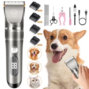 7Magic Elektrische Hundetrimmer Schnurlosen, Professionelle Hunde-Haarschneidemaschine, geräuscharm Wiederaufladbaren, Pet Hundeschermaschine, Grau