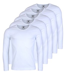 Young & Rich Herren Uni Longsleeve Basic langarm T-Shirt V-Ausschnitt slimfit mit Stretchanteilen (5er Pack), Grösse:XL, Farbe:Weiß (5er Pack)