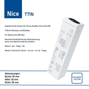 Nice TT1N Steuerpult Rollladenmotor zur Automatisierung von Markisen Rollläden